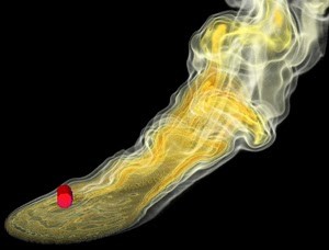 Visualização computadorizada das chamas do fogo de poça em  um grande  reservatório de combustível,  obtida  pela U.Texas (a dinâmica desse tipo de incêndio  ainda é objeto de estudo)