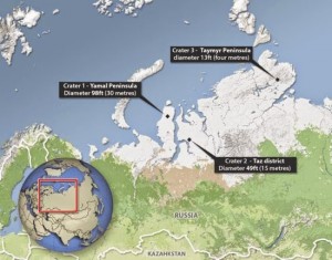 Mapa das grandes crateras observadas na Sibéria - sinais claros de explosão de crateras pelo gás metano