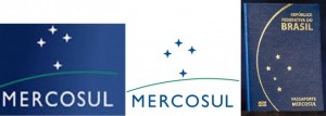 Os símbolos oficiais autorizados pelo Tratado do Mercosul e o passaporte brasileiro.