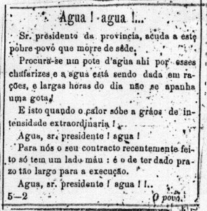 Jornal “A Província de São Paulo” (1 de janeiro de 1876). Pedindo Água para a Cidade
