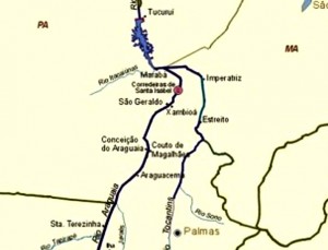 Bacia do Tocantins-Araguaia e a área escolhida para o projeto da Usina Hidrelétrica de Santa Isabel, à montante de outro projeto já realizado - Tucuruí 